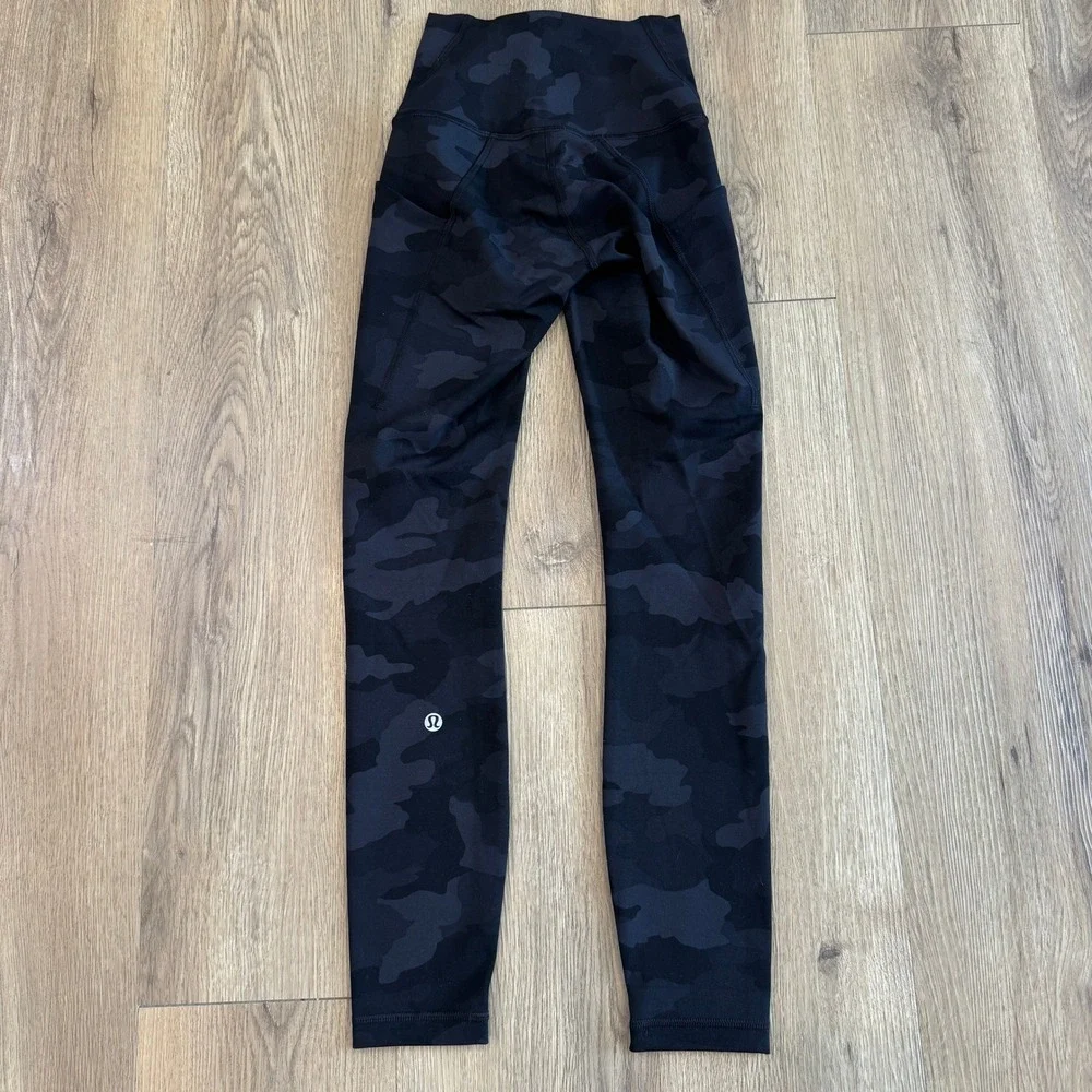 Lululemon Heritage 365 Camo High Rise Leggings with Pockets Black Grey Size 0